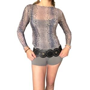 snake print mesh long sleeve top 🐍 sheer y2k grunge euro vibe